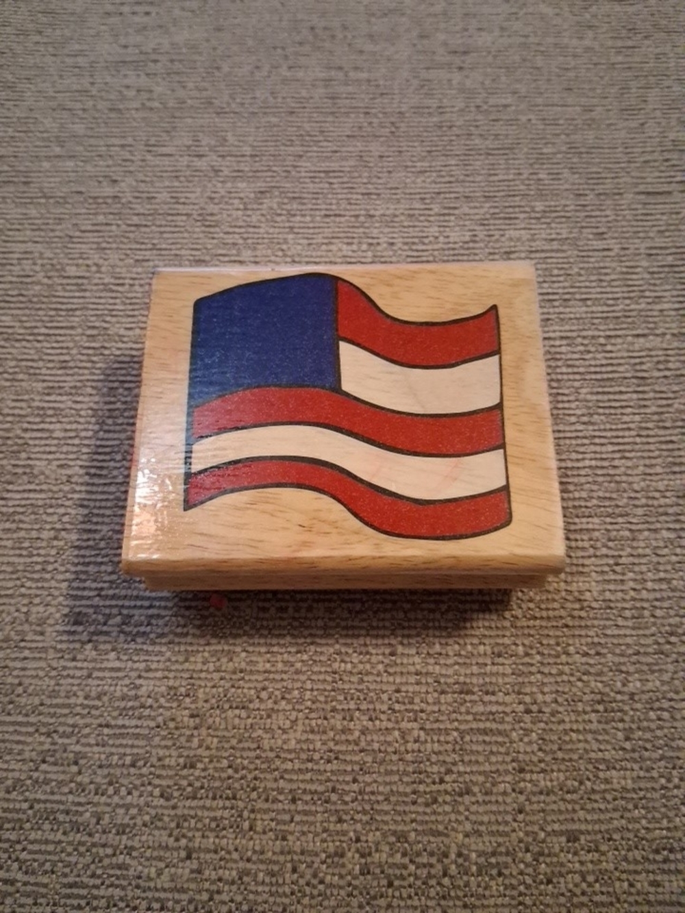 Patriotic Wooden Decorative Stamp Rubber with Flag Design - Unbranded 1a